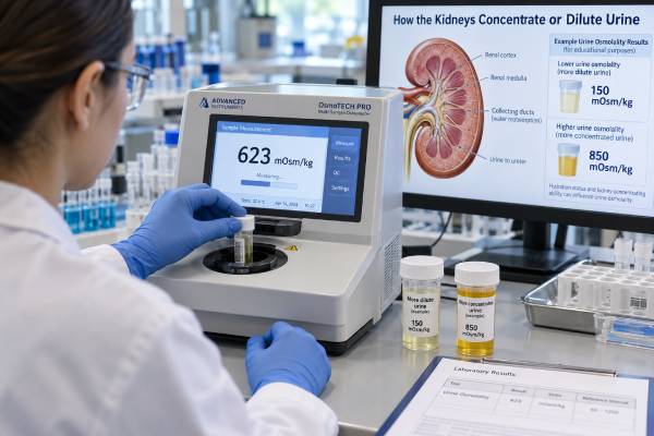 Urine Osmolality Test: Hydration, Kidney Concentration, High and Low Results Learn what a urine osmolality test shows, how high and low results reflect hydration and kidney concentration, and how it helps evaluate polyuria and diabetes insipidus.