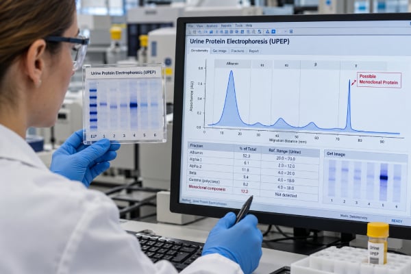 Urine Protein Electrophoresis (UPEP) Test: Protein Types, M Protein, and Myeloma Screening Understand UPEP results, M-spikes, monoclonal light chains, urine immunofixation, myeloma screening, kidney effects, 24-hour collection, and abnormal-result follow-up.