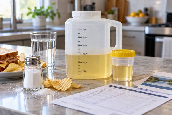 A urine sodium test can reveal high salt intake that raises urinary calcium and calcium stone risk, with practical ranges, food sources, collection tips, and follow-up guidance.