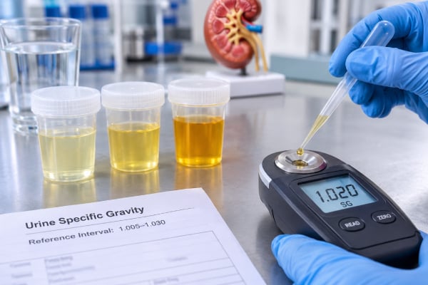 Learn what urine specific gravity measures, what high or low values can mean, how hydration and kidney concentrating ability affect results, and when urine osmolality is more informative.