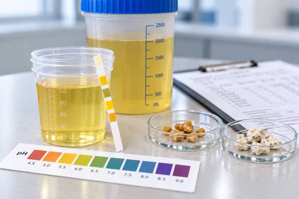 Learn how urine pH affects uric acid, calcium phosphate, and struvite stones, what acidic or alkaline results mean, and how pH is tested and followed safely.