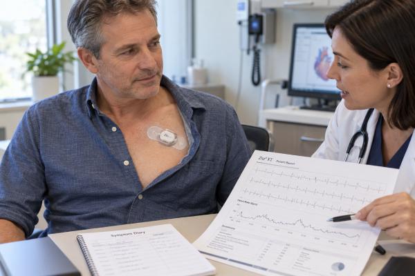 Learn how a Zio heart monitor works, how to protect the patch and log symptoms, and what findings such as AFib, PVCs, SVT, pauses, and heart-rate ranges can mean.